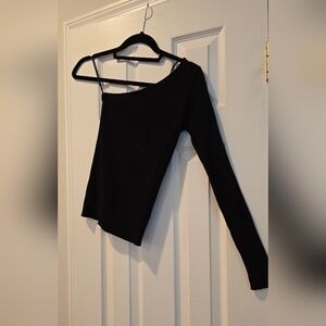 Black One-Shoulder Ribbed Sweater
